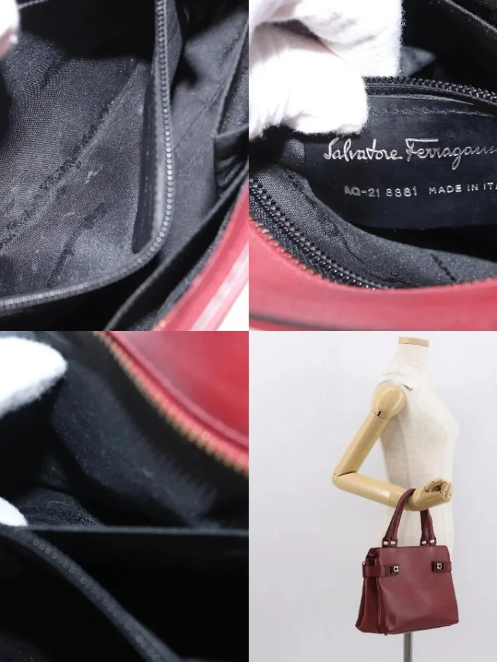 Salvatore Ferragamo Gancini Wanda Hand Bag Leather Red Silver Auth am10521
